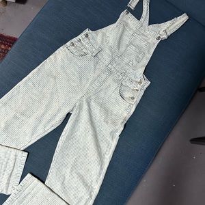 Free People Striped Denim Overalls